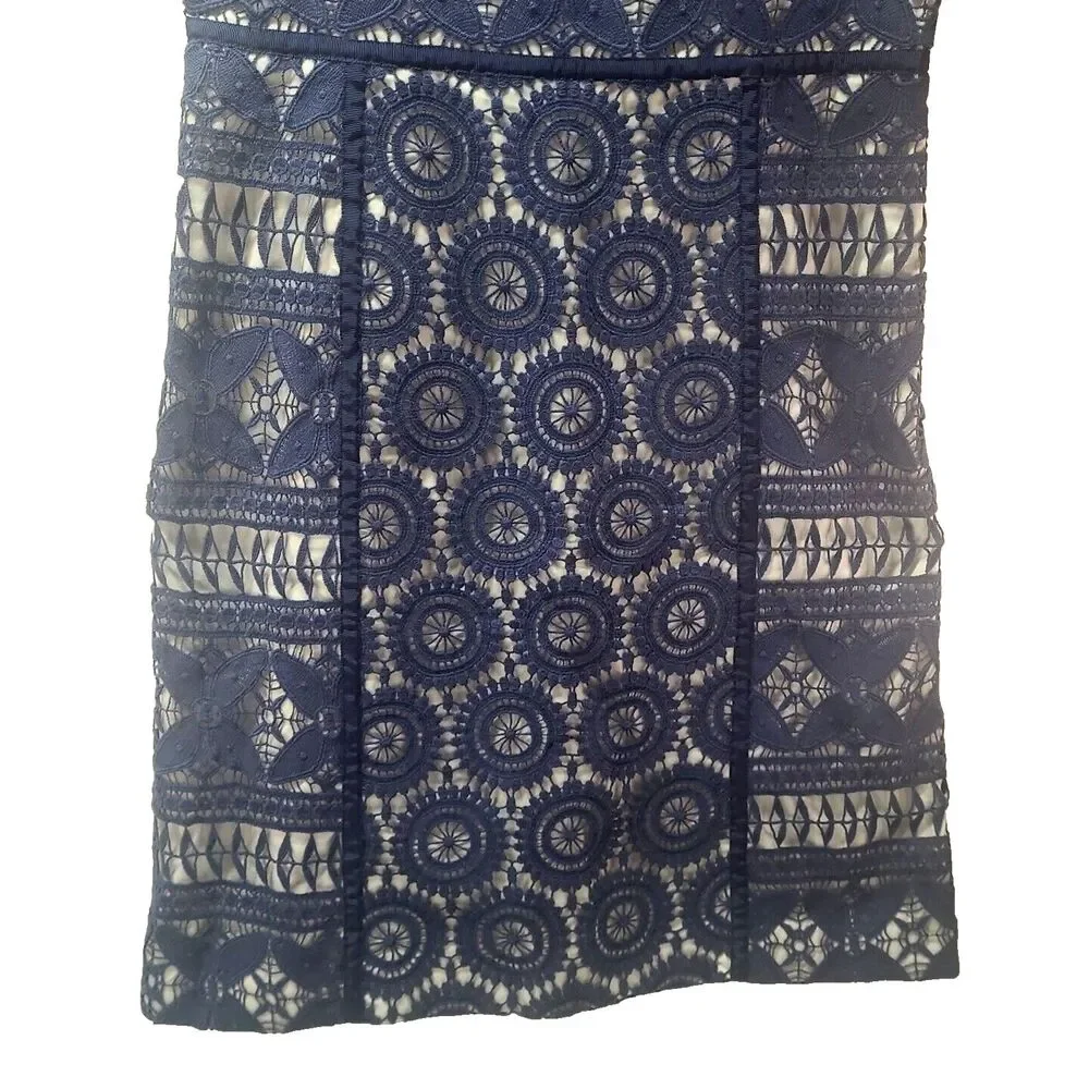 Tory Burch Babydoll Y2K Lace 6 Margaux Navy White Cotton Eyelet Dress‎ Preppy